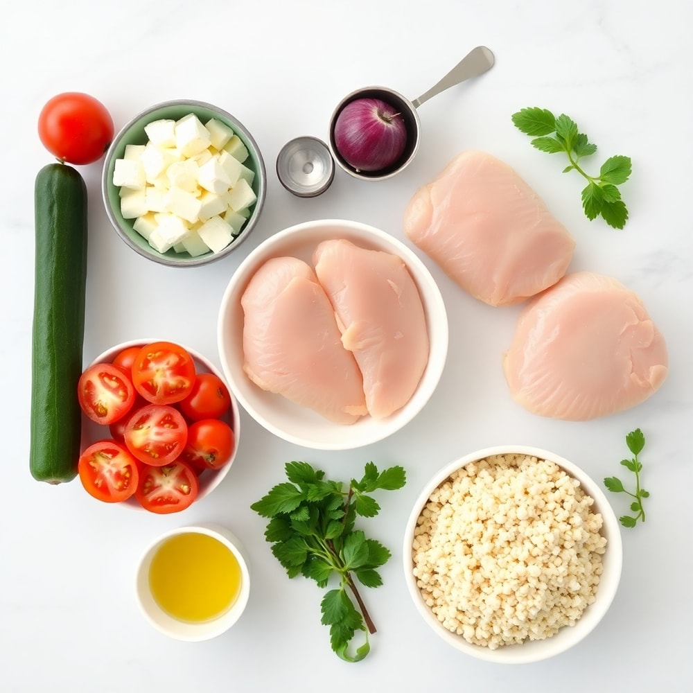 Raw ingredients for Greek Chicken Bowl