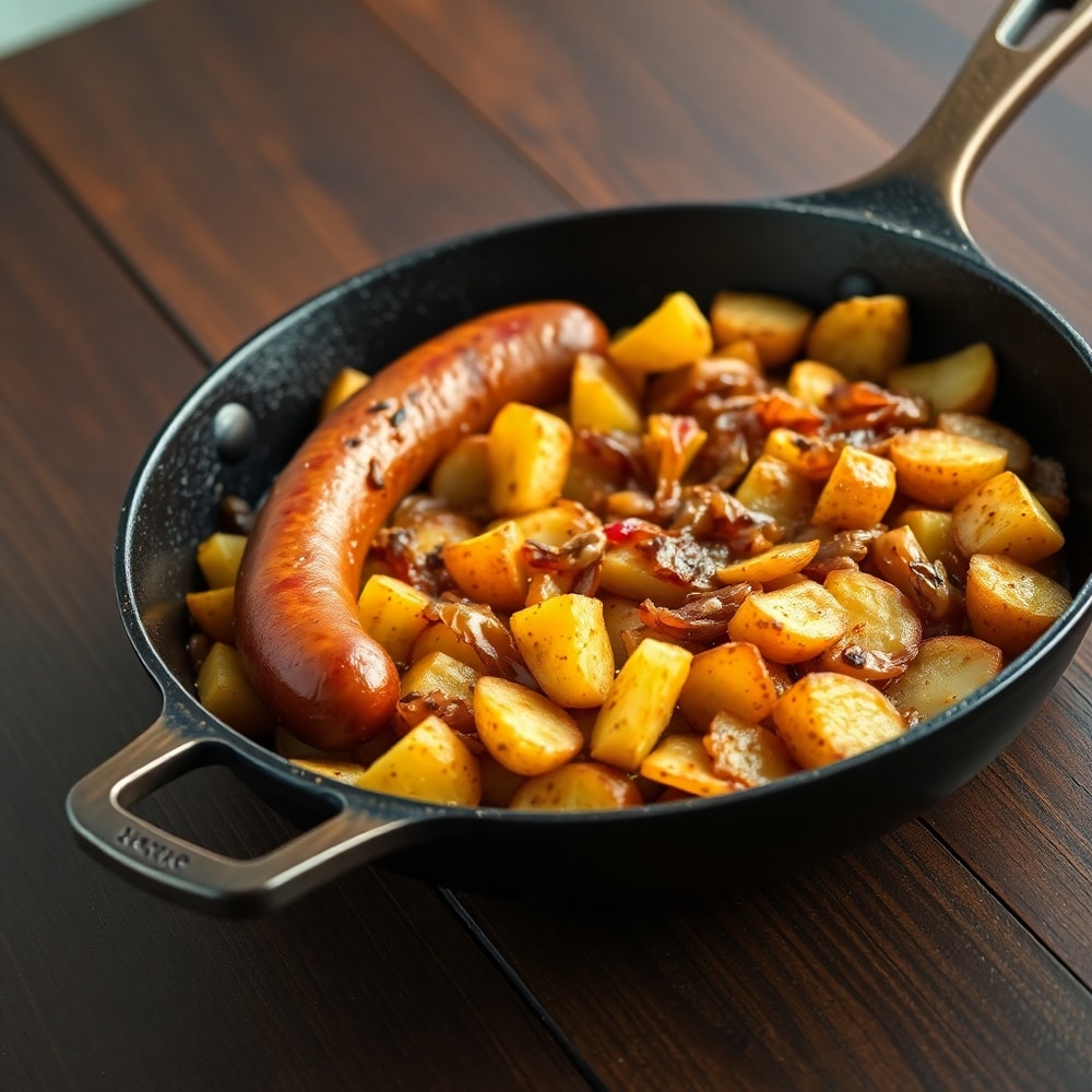 Fried Potatoes, Onions, and Smoked Polish Sausage