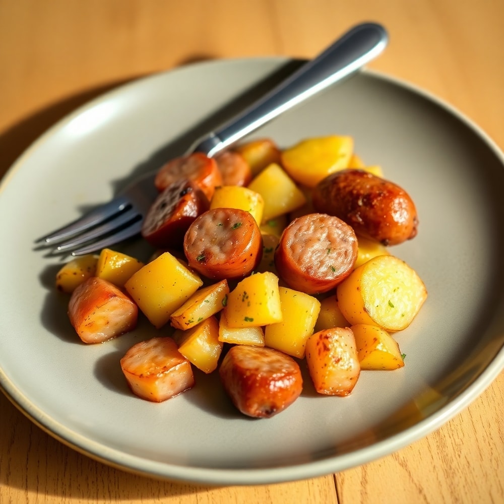 Plated Polish Sausage and Potato Skillet