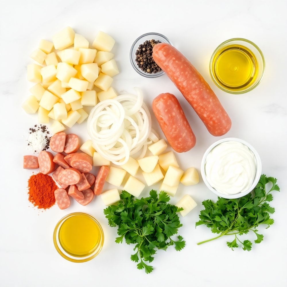 Raw Ingredients for Polish Sausage and Potato Skillet