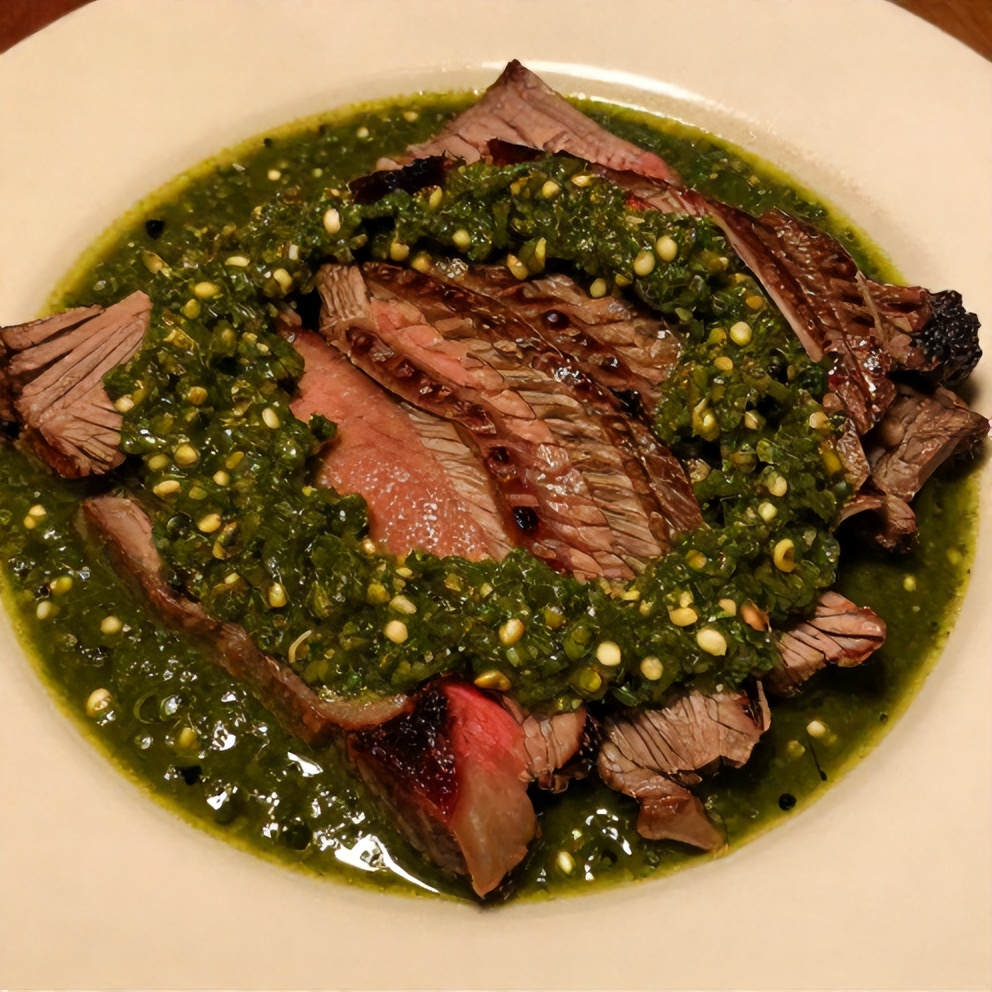 Steak with Easy Chimichurri Sauce on a plate