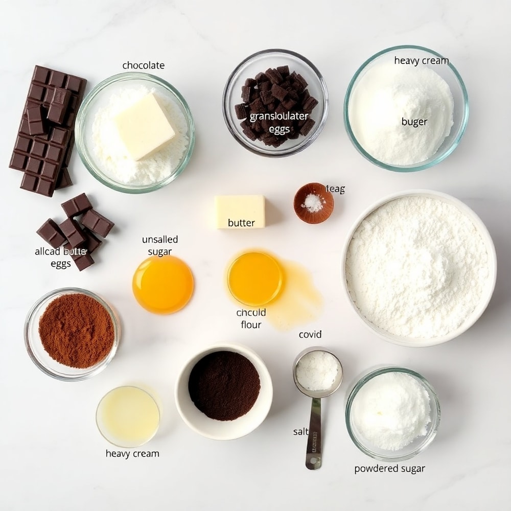 Raw ingredients for Chocolate Mousse Brownies including chocolate, butter, and eggs