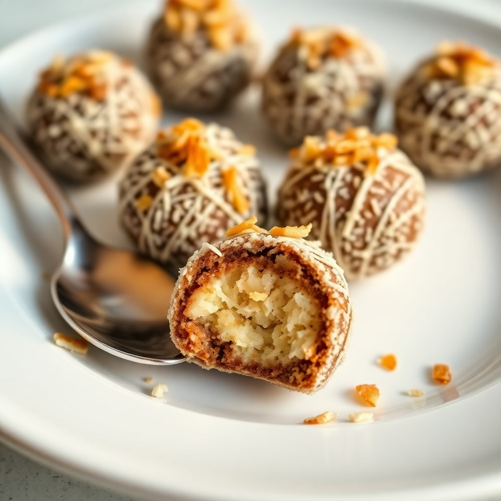 Samoa Truffles on a white plate with a spoon