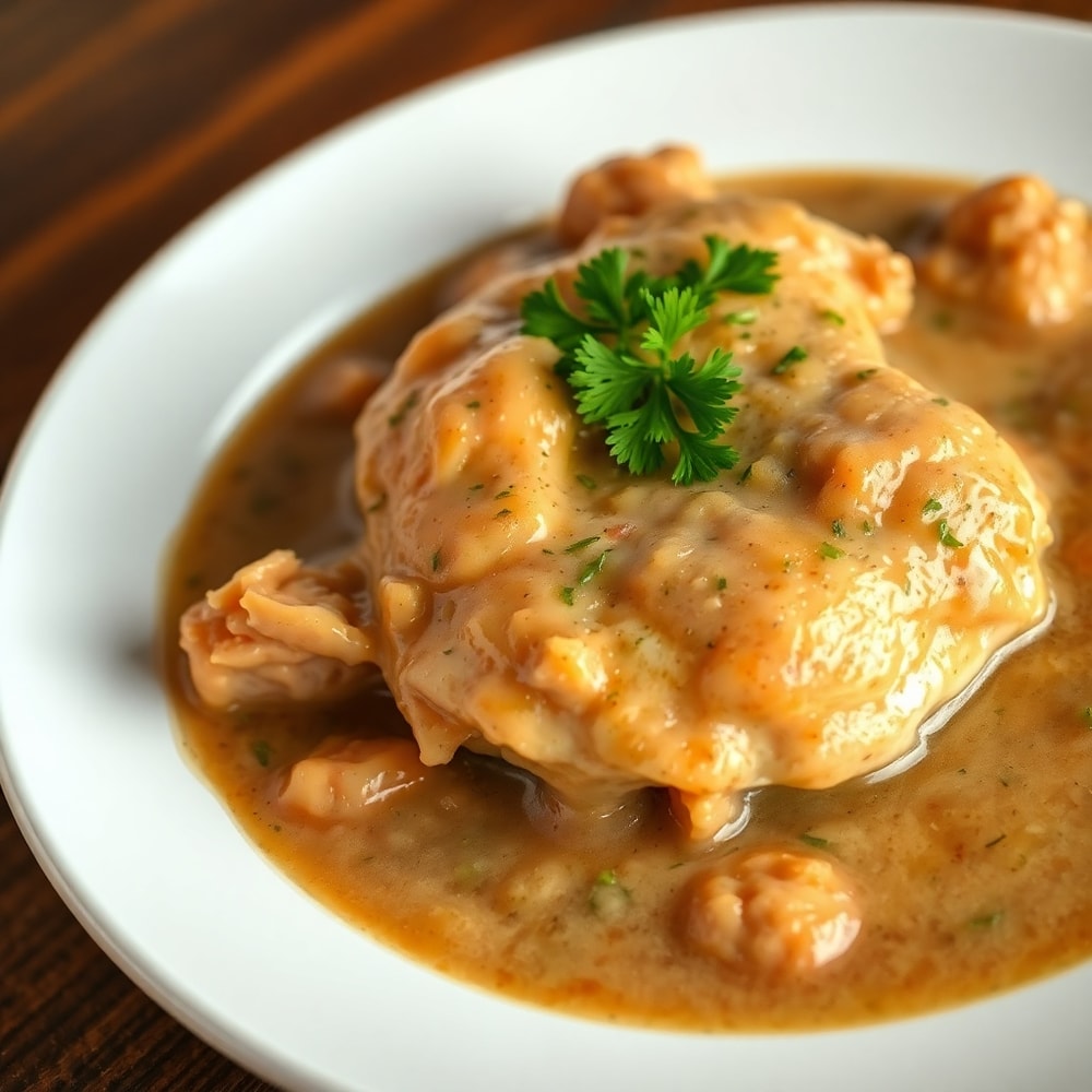Plated Slow Cooker Chicken and Gravy