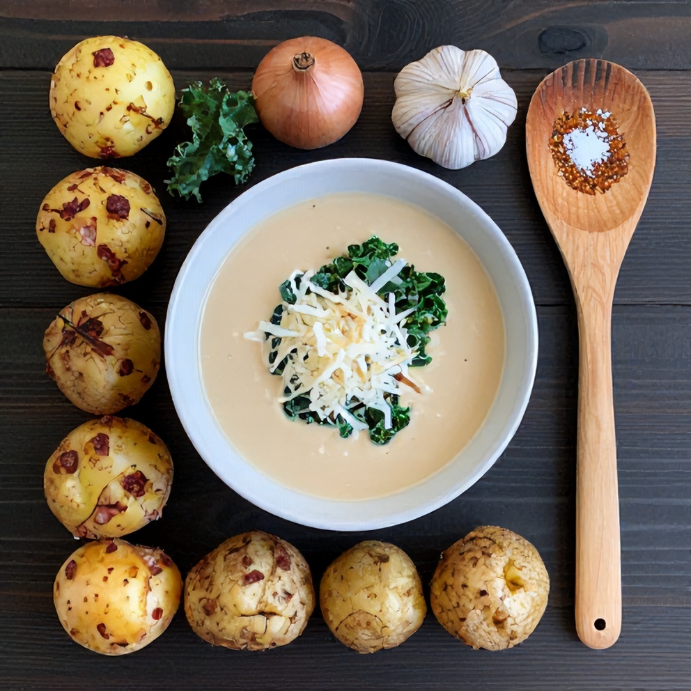 Raw ingredients for Zuppa Toscana Casserole on a wooden surface