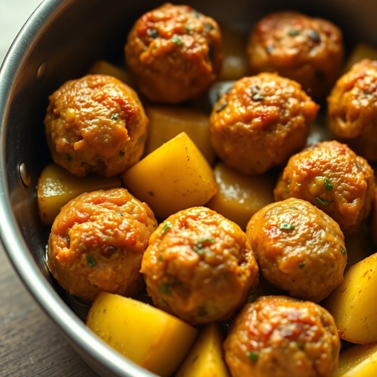 Garlic Butter One-Pan Meatballs and Potatoes