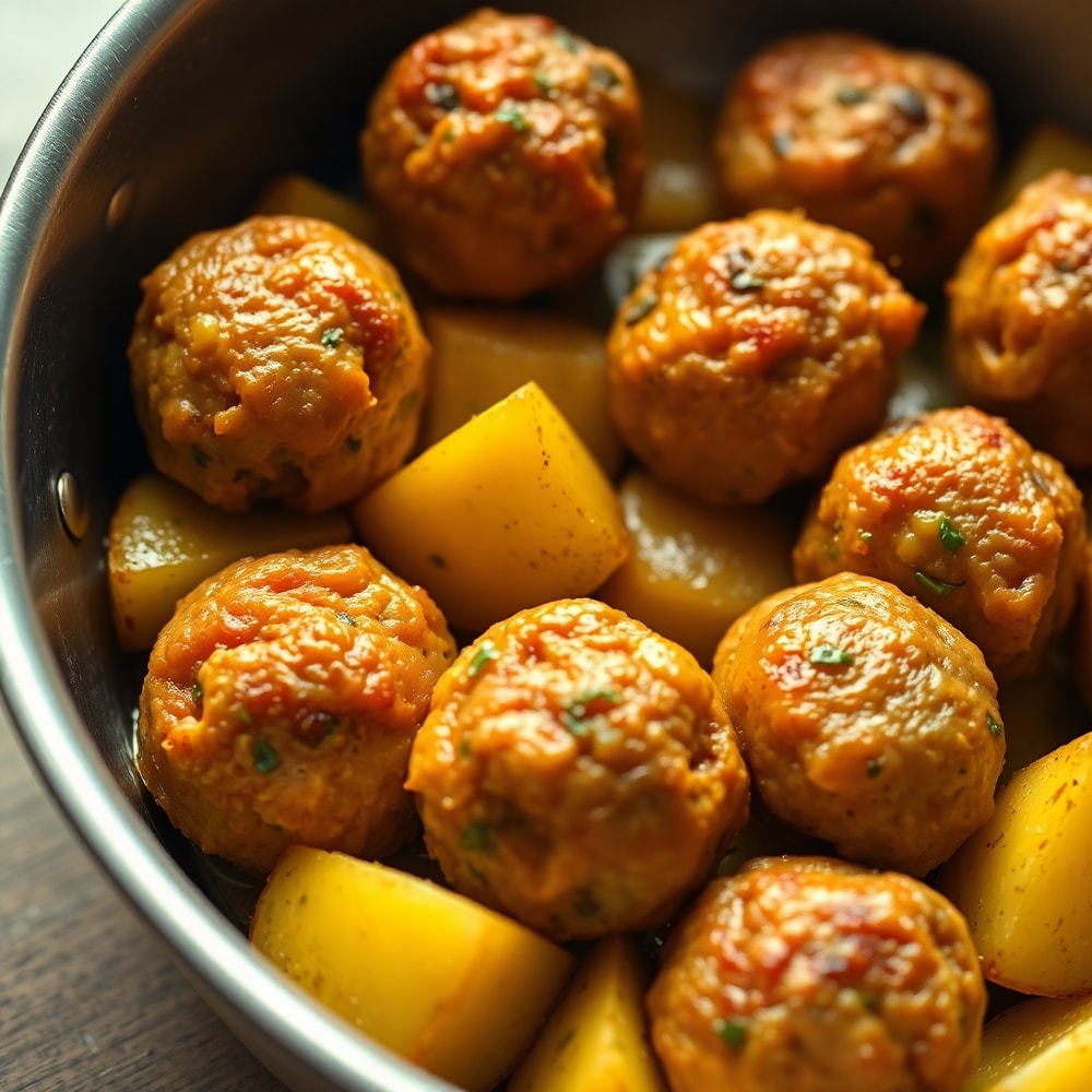 Garlic Butter One-Pan Meatballs and Potatoes
