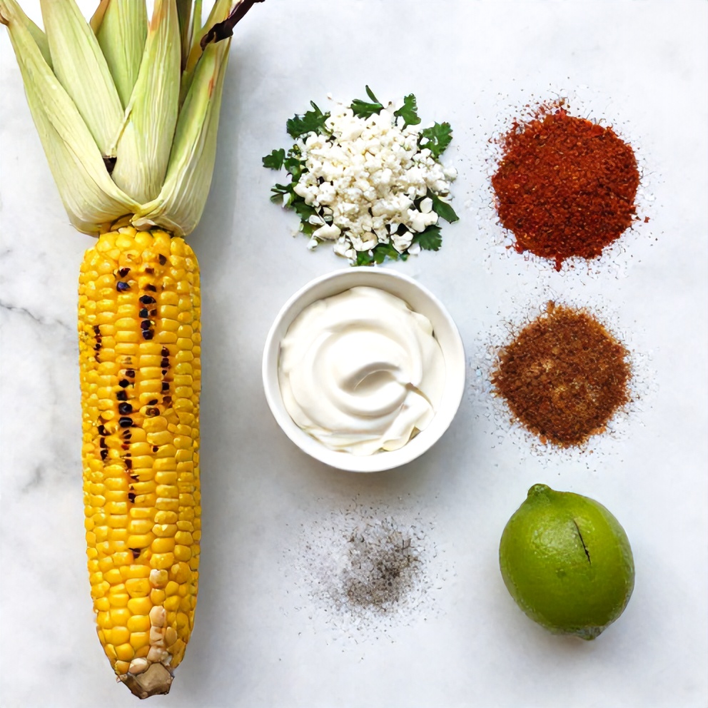 Raw ingredients for grilled Mexican street corn