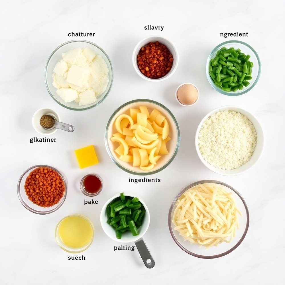 Raw ingredients for Million Dollar Lasagna on marble surface