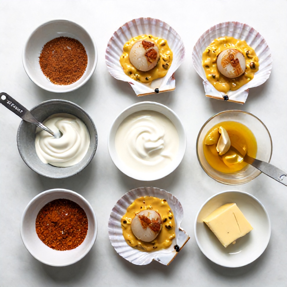 Raw Ingredients for Cajun Scallops with Creamy Mustard Sauce