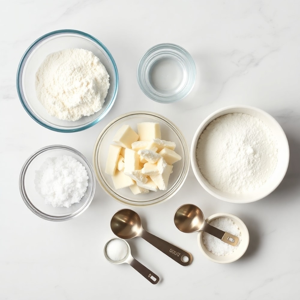 Raw ingredients for Soft Pretzel Bites on a marble counter