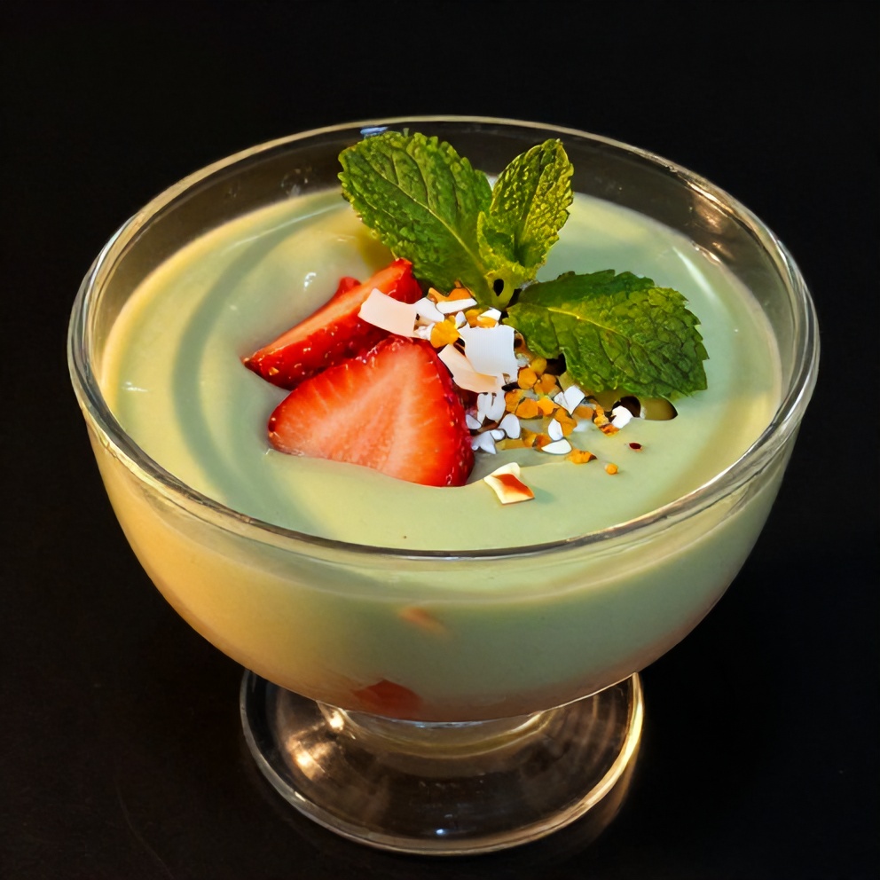 Plated Strawberry Matcha Sago Dessert with Mint Garnish