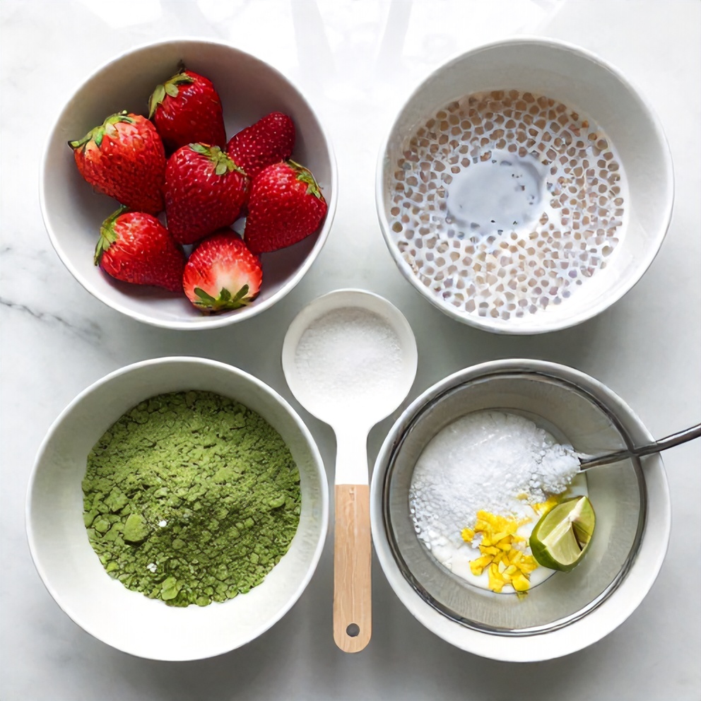 Raw Ingredients for Strawberry Matcha Sago Dessert